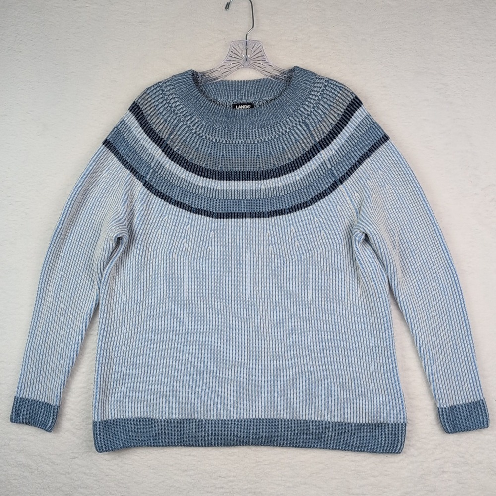 lands end drifter Cable Knit sweater Blue Size Large 14-16